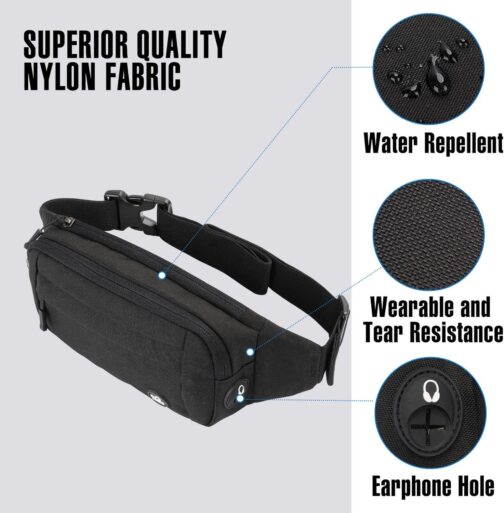 WATERFLY Fanny Pack Waist Bag: Small Hip Pouch Bum Bag Fannie Pack Phanny Fannypack Waistpack Bumbag Beltbag Sport Slim Fashionable for Jogging Hiking Hiker Woman Man Pure black - Image 6