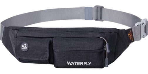 WATERFLY Fanny Pack for Women Men Water Resistant Small Waist Pouch Slim Belt Bag with 4 Pockets for Running Travelling Hiking Walking Lightweight Crossbody Chest Bag Fit All Phones