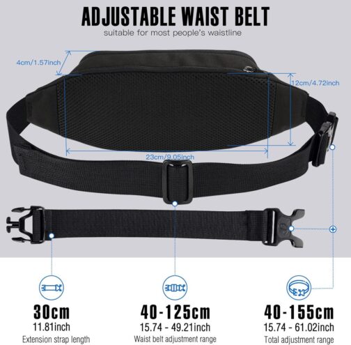 WATERFLY Fanny Pack Waist Bag: Small Hip Pouch Bum Bag Fannie Pack Phanny Fannypack Waistpack Bumbag Beltbag Sport Slim Fashionable for Jogging Hiking Hiker Woman Man Pure black - Image 3