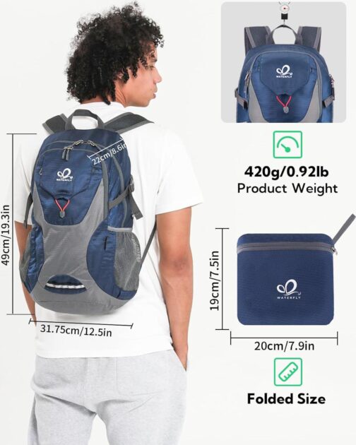 WATERFLY Lightweight Packable Hiking Backpack Foldable Travel Daypack Ultralight Camping Day Pack for Woman Man - Image 2