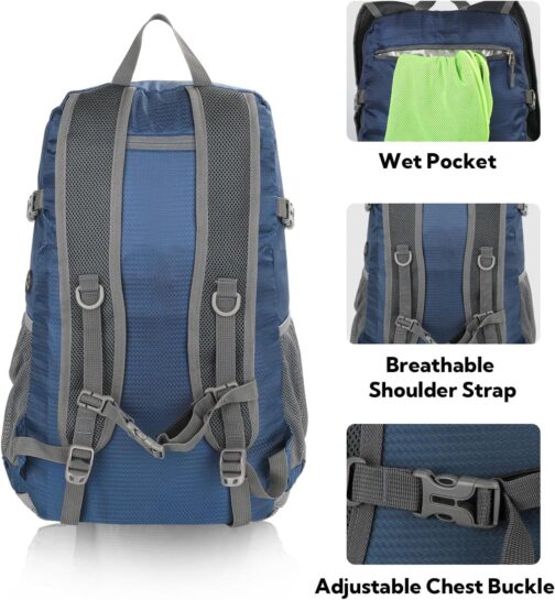 WATERFLY Lightweight Packable Hiking Backpack Foldable Travel Daypack Ultralight Camping Day Pack for Woman Man - Image 5