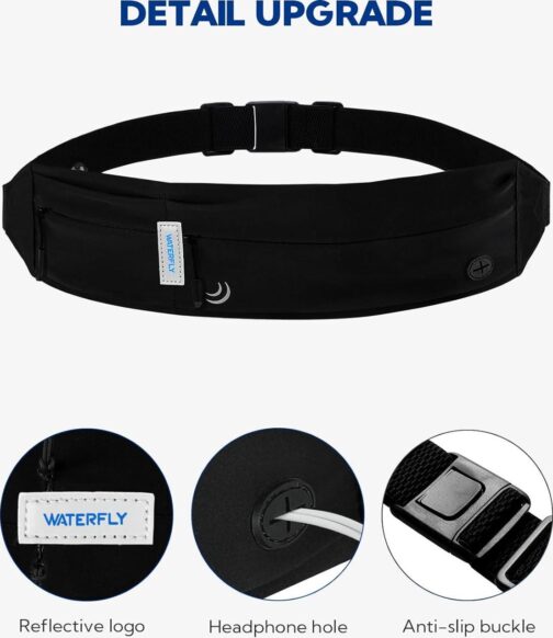 WATERFLY Running Belt Fanny Pack: Runner Marathon Jogging Waist Pack Sport Workout Exercise Fitness Phone Holder Belt for Men Women Jogger Slim Waistband - Image 5