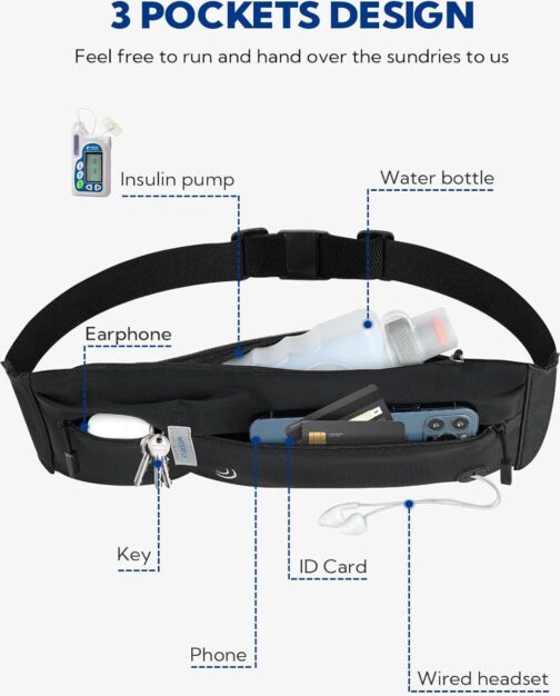 WATERFLY Running Belt Fanny Pack: Runner Marathon Jogging Waist Pack Sport Workout Exercise Fitness Phone Holder Belt for Men Women Jogger Slim Waistband - Image 4
