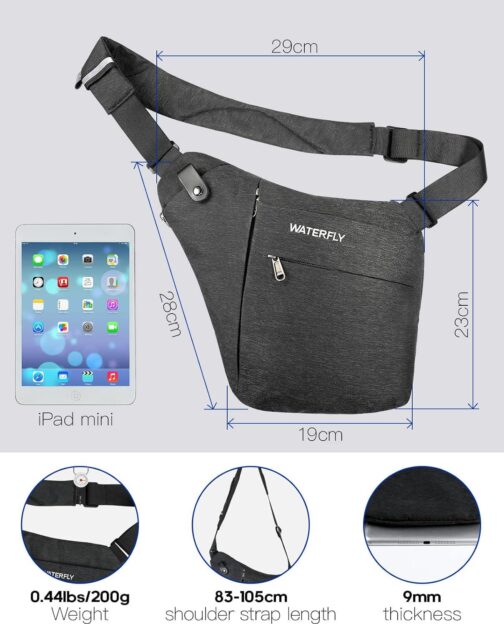 WATERFLY Sling Crossbody Chest Bag: Slim Anti-Theft Cross Body Bag Over Shoulder Backpack Stealth Side Pack Man Woman - Image 3