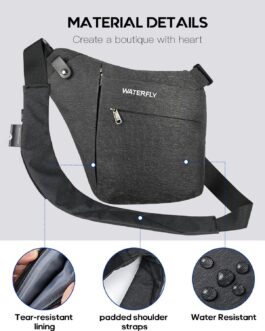WATERFLY Sling Crossbody Chest Bag: Slim Anti-Theft Cross Body Bag Over Shoulder Backpack Stealth Side Pack Man Woman