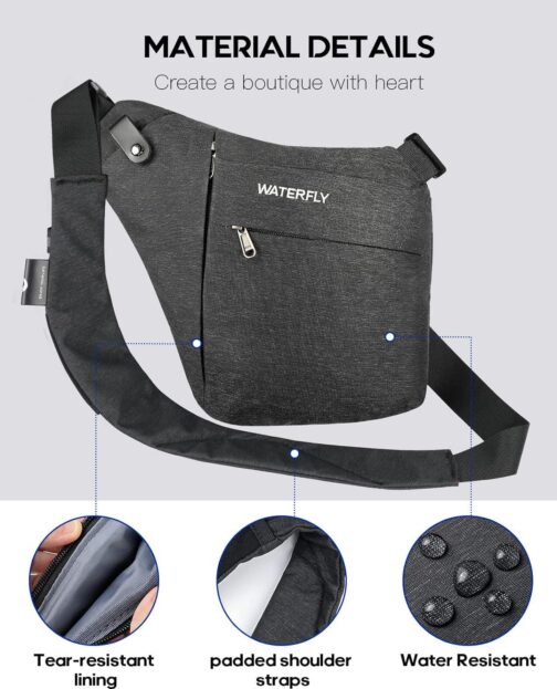WATERFLY Sling Crossbody Chest Bag: Slim Anti-Theft Cross Body Bag Over Shoulder Backpack Stealth Side Pack Man Woman - Image 2