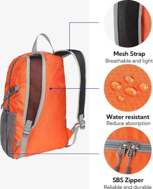 WATERFLY Small Lightweight Packable Backpack: 20l Ultra Light Foldable Travel Hiking Camping Daypack Day Pack for Man Woman - Image 5