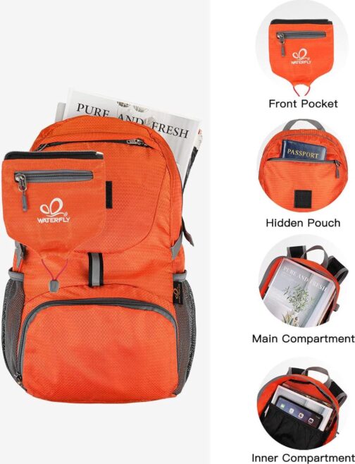 WATERFLY Small Lightweight Packable Backpack: 20l Ultra Light Foldable Travel Hiking Camping Daypack Day Pack for Man Woman - Image 4