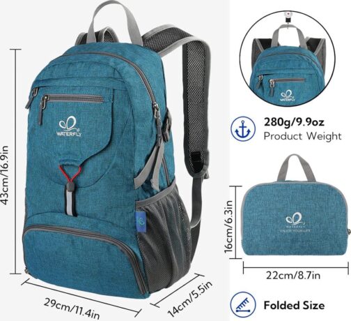 WATERFLY Small Lightweight Packable Backpack: 20l Ultra Light Foldable Travel Hiking Camping Daypack Day Pack for Man Woman - Image 3