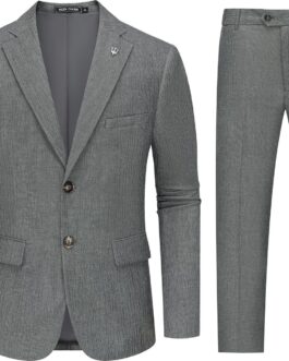 WEEN CHARM Men’s Lightweight Breathable 2-Piece Summer Seersucker Suit Casual Blazer Pants Set Cool Comfortable Suit for Men