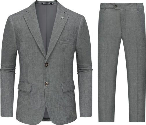 WEEN CHARM Men's Lightweight Breathable 2-Piece Summer Seersucker Suit Casual Blazer Pants Set Cool Comfortable Suit for Men