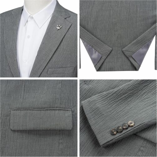 WEEN CHARM Men's Lightweight Breathable 2-Piece Summer Seersucker Suit Casual Blazer Pants Set Cool Comfortable Suit for Men - Image 4