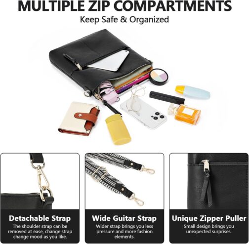 WESTBRONCO Crossbody Purses for Women Medium Shoulder Bag Vegan Leather Handbags with Guitar Strap - Image 4
