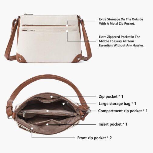 WESTBRONCO Crossbody Bags for Women, Medium Size Shoulder Handbags, Satchel Purse with Multi Zipper Pocket - Image 3