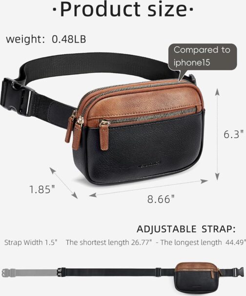 WESTBRONCO Fanny Packs for Women, Fashion Waist Packs with Adjustable Strap, PU Leather Belt Bag with Multi-Pockets, Small Crossbody Purse, Brown and Black - Image 4