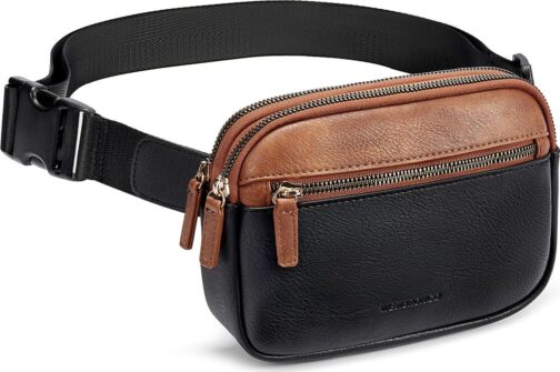WESTBRONCO Fanny Packs for Women, Fashion Waist Packs with Adjustable Strap, PU Leather Belt Bag with Multi-Pockets, Small Crossbody Purse, Brown and Black