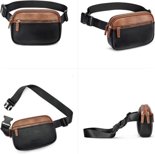 WESTBRONCO Fanny Packs for Women, Fashion Waist Packs with Adjustable Strap, PU Leather Belt Bag with Multi-Pockets, Small Crossbody Purse, Brown and Black - Image 6