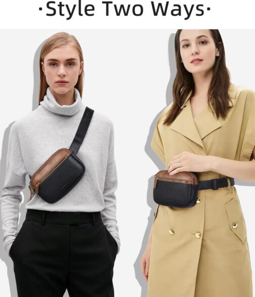 WESTBRONCO Fanny Packs for Women, Fashion Waist Packs with Adjustable Strap, PU Leather Belt Bag with Multi-Pockets, Small Crossbody Purse, Brown and Black - Image 2