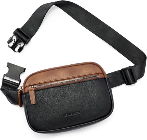 WESTBRONCO Fanny Packs for Women, Fashion Waist Packs with Adjustable Strap, PU Leather Belt Bag with Multi-Pockets, Small Crossbody Purse, Brown and Black - Image 7