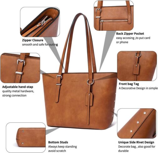 WESTBRONCO Vegan Leather Purses and Handbags For Women,Travel Tote bag Large Shoulder Bag with zipper - Image 5