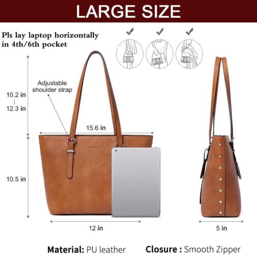 WESTBRONCO Vegan Leather Purses and Handbags For Women,Travel Tote bag Large Shoulder Bag with zipper - Image 3