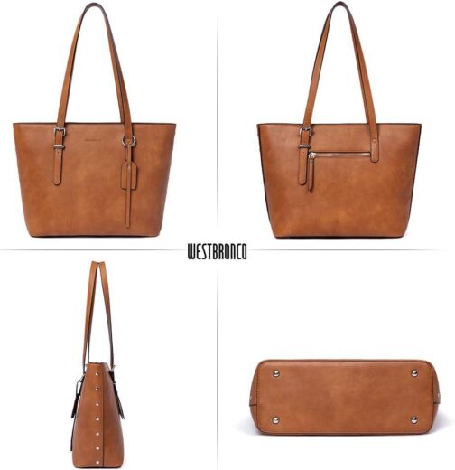 WESTBRONCO Vegan Leather Purses and Handbags For Women,Travel Tote bag Large Shoulder Bag with zipper - Image 6