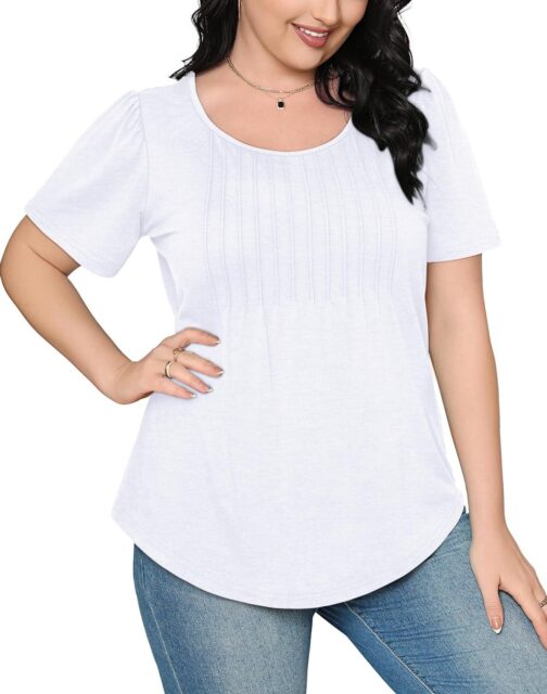 WIHOLL Short Sleeve Shirts for Women Summer Dressy Casual Tops Pleated Front - Image 4