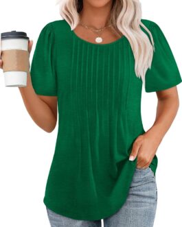 WIHOLL Short Sleeve Shirts for Women Summer Dressy Casual Tops Pleated Front