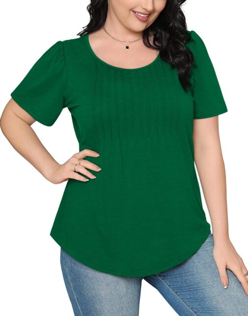 WIHOLL Short Sleeve Shirts for Women Summer Dressy Casual Tops Pleated Front - Image 4