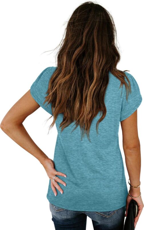 WIHOLL Womens Tops V Neck Summer Petal Sleeve Casual Tshirts - Image 4