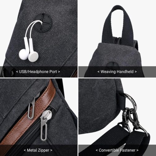 WITZMAN Canvas Sling Bag for Men Women Convertible Sling Backpack Crossbody Vintage Chest Bag Travel Casual Daypack(A8003 Black) - Image 7