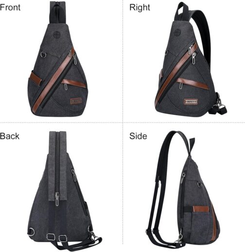 WITZMAN Canvas Sling Bag for Men Women Convertible Sling Backpack Crossbody Vintage Chest Bag Travel Casual Daypack(A8003 Black) - Image 3