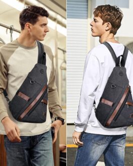 WITZMAN Canvas Sling Bag for Men Women Convertible Sling Backpack Crossbody Vintage Chest Bag Travel Casual Daypack(A8003 Black)