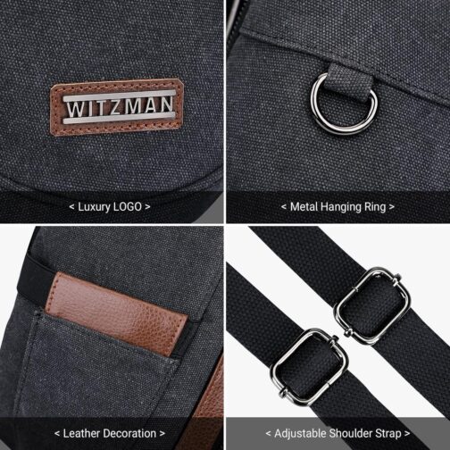 WITZMAN Canvas Sling Bag for Men Women Convertible Sling Backpack Crossbody Vintage Chest Bag Travel Casual Daypack(A8003 Black) - Image 8
