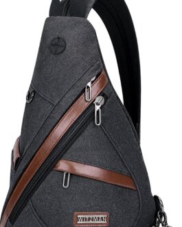 WITZMAN Canvas Sling Bag for Men Women Convertible Sling Backpack Crossbody Vintage Chest Bag Travel Casual Daypack(A8003 Black)