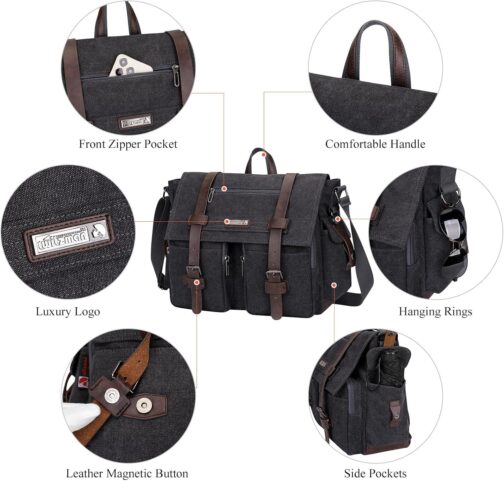 WITZMAN Vintage Canvas Messenger Bag for Men and Women Large Satchel Bags Crossbody Shoulder with 17 inch Laptop - Image 7