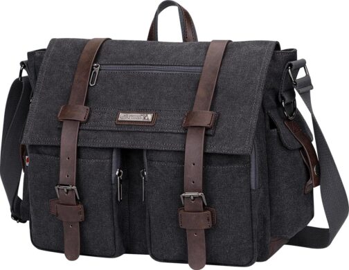 WITZMAN Vintage Canvas Messenger Bag for Men and Women Large Satchel Bags Crossbody Shoulder with 17 inch Laptop