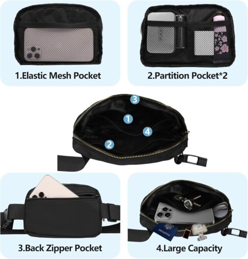 Waist Belt Bag Fashion Fanny Women and Men Gift Waist Pack With Adjustable Strap For Travel Running Hiking Walking Black - Image 3