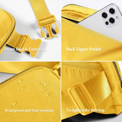 Waist Belt Bag for Women Lulu Dupes Mini Small Crossbody Purse Sling Bag Cute Fashion Waterproof Fanny Pack Over The Shoulder Bags Fashionable Travel Running Belt Pouch Bum Bag Navy Yellow - Image 7