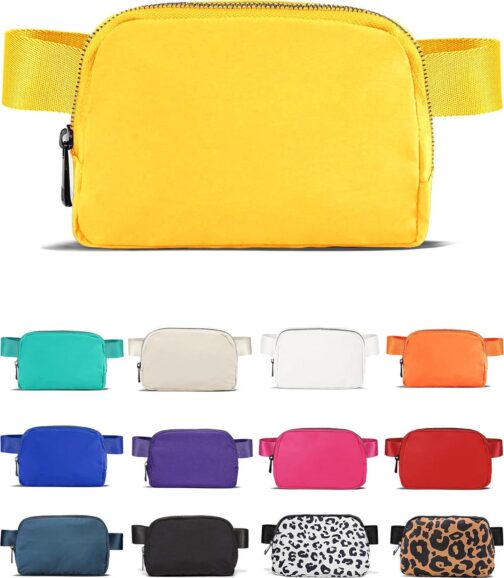 Waist Belt Bag for Women Lulu Dupes Mini Small Crossbody Purse Sling Bag Cute Fashion Waterproof Fanny Pack Over The Shoulder Bags Fashionable Travel Running Belt Pouch Bum Bag Navy Yellow