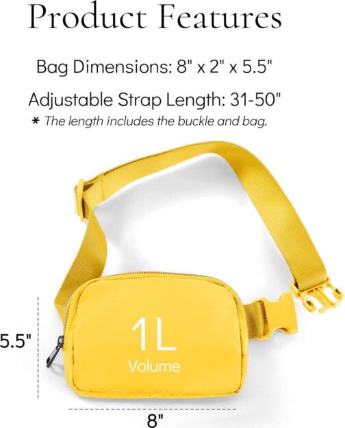 Waist Belt Bag for Women Lulu Dupes Mini Small Crossbody Purse Sling Bag Cute Fashion Waterproof Fanny Pack Over The Shoulder Bags Fashionable Travel Running Belt Pouch Bum Bag Navy Yellow - Image 5