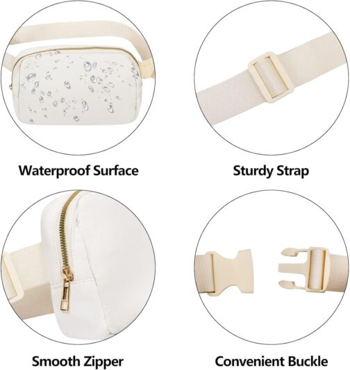 Waist Pack for Running Fanny Pack for Women and Men Crossbody Belt Bag Bum Bag with Adjustable Strap for Sports Off White - Image 4