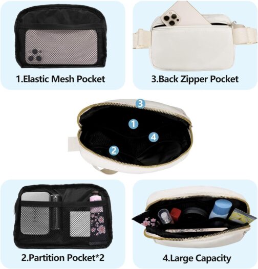 Waist Pack for Running Fanny Pack for Women and Men Crossbody Belt Bag Bum Bag with Adjustable Strap for Sports Off White - Image 3