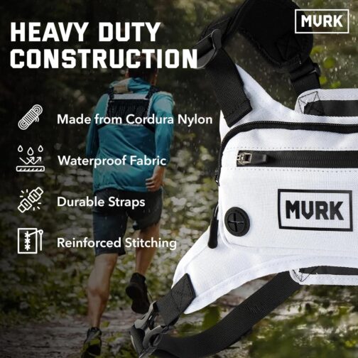 Water Resistant Chest Pack - Lightweight Running For Workouts, Phone Holder With Extra Storage, Minimalist Vest, Backpack Bag Belt (White) - Image 4