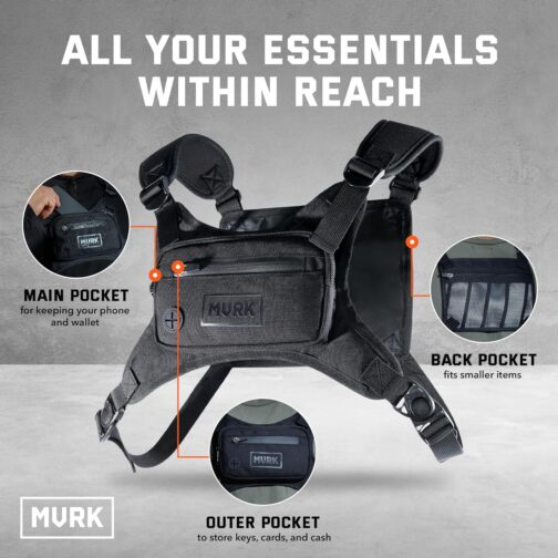 Water Resistant Chest Pack - Minimalist Running Pack For Workouts, Running Phone Holder With Extra Storage, Lightweight Running Vest, Running Backpack (Black) - Image 2