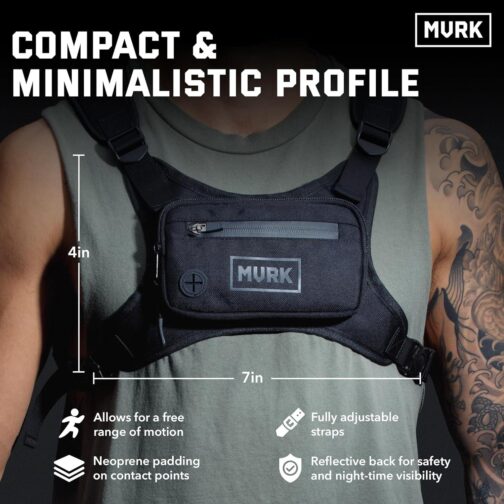 Water Resistant Chest Pack - Minimalist Running Pack For Workouts, Running Phone Holder With Extra Storage, Lightweight Running Vest, Running Backpack (Black) - Image 3