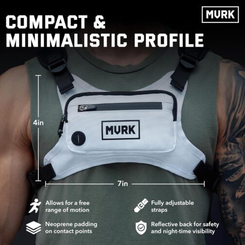 Water Resistant Chest Pack - Lightweight Running For Workouts, Phone Holder With Extra Storage, Minimalist Vest, Backpack Bag Belt (White) - Image 3