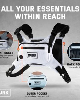 Water Resistant Chest Pack – Lightweight Running For Workouts, Phone Holder With Extra Storage, Minimalist Vest, Backpack Bag Belt (White)