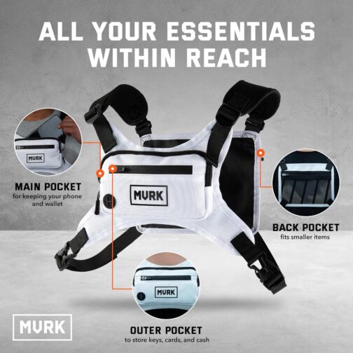Water Resistant Chest Pack - Lightweight Running For Workouts, Phone Holder With Extra Storage, Minimalist Vest, Backpack Bag Belt (White) - Image 2