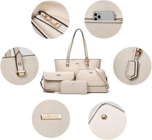 Women Fashion Handbags Wallet Tote Bag Shoulder Bag Top Handle Satchel Purse Set 4pcs - Image 8
